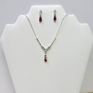 Pink Dainty Rhinestone Teardrop Necklace Set Prom Wedding Evening Formal